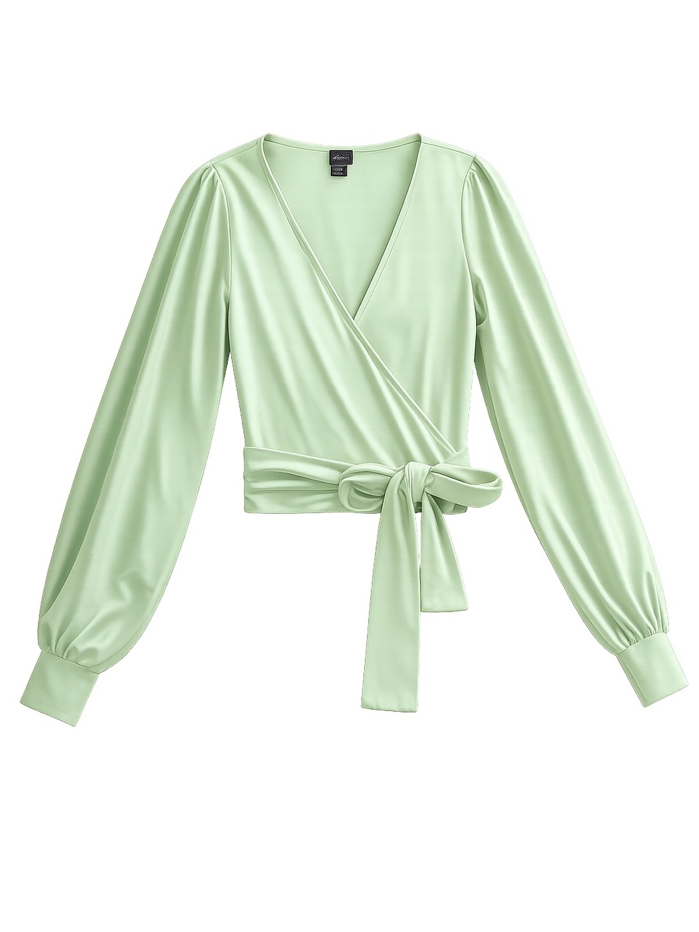 Windsor Light Green Satin Wrap Crop Top